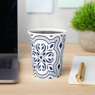 Gobelets En Papier Gras bleu décoratif ornement marocain géométrique