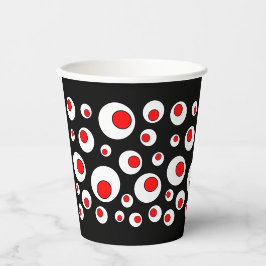 Gobelets En Papier Gras Cercle abstrait Design Rouge Blanc noir (Recto)