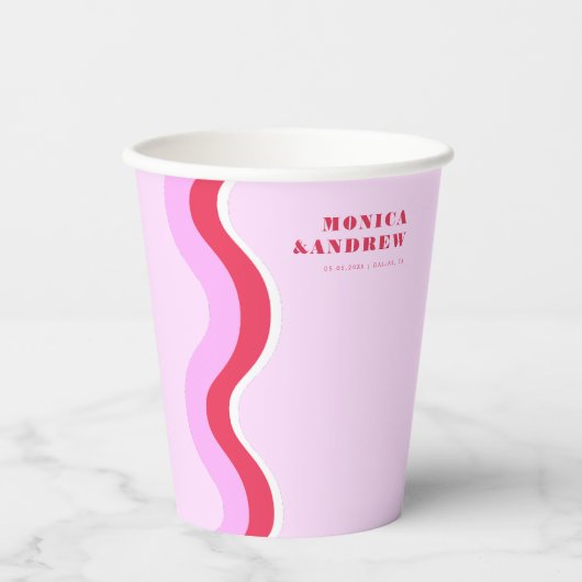 Gobelets En Papier Gras Retro Wave esthétique rose et Mariage rouge (Recto)