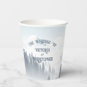 Gobelets En Papier Gray Mountain Fog Forest Wilderness Mariage d'hive (Recto)