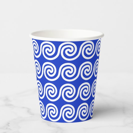 Gobelets En Papier Grec Meander Key Waves Motif Bleu (Verso)