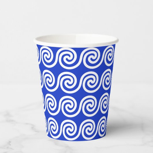 Gobelets En Papier Grec Meander Key Waves Motif Bleu (Gauche)