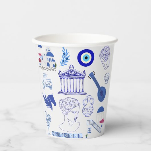 Gobelets En Papier Grèce Bleu et Blanc (Recto)