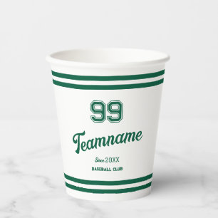 Gobelets En Papier Green Baseball Custom Player Numéro et nom de l'éq