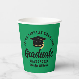 Gobelets En Papier Green Black Graduate Parti de graduation personnal