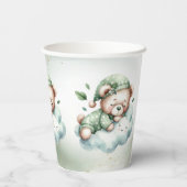 Gobelets En Papier Green Boho Sleeping Teddy Bear mignonne Party (Verso)