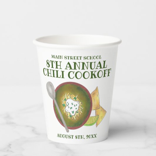 Gobelets En Papier Green Chili Verde Chili Cookoff Food Cook (Recto)