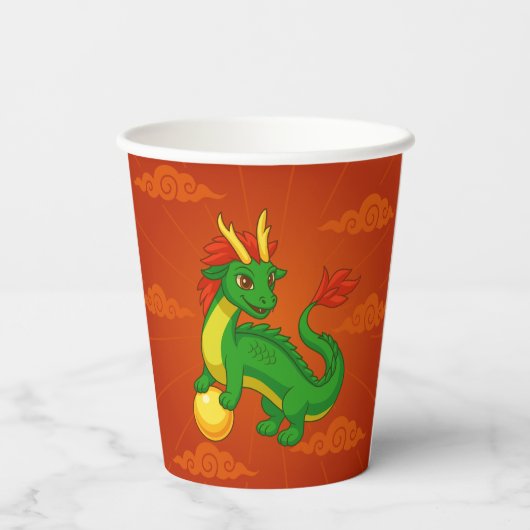 Gobelets En Papier Green Chinese Dragon on Red (Verso)