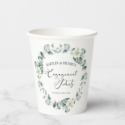 Gobelets En Papier Green Eucalyptus Feuille Botanical Engagement Part (Recto)