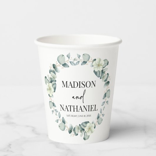 Gobelets En Papier Green Eucalyptus Feuille Verdure Mariage botanique (Verso)