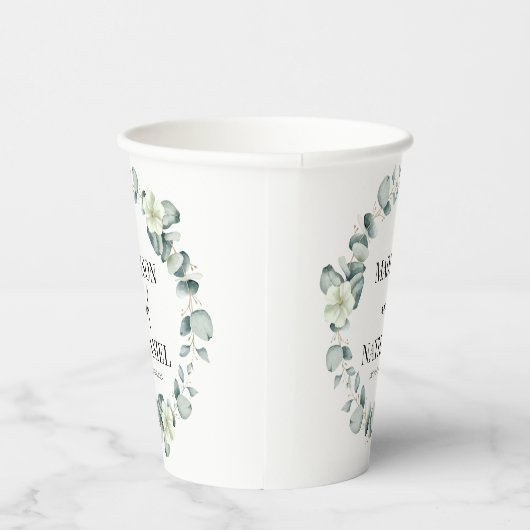 Gobelets En Papier Green Eucalyptus Feuille Verdure Mariage botanique (Droite)