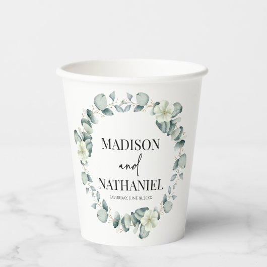 Gobelets En Papier Green Eucalyptus Feuille Verdure Mariage botanique (Recto)