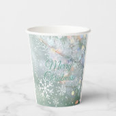 Gobelets En Papier Green Merry Christmas Snowflakes (Verso)