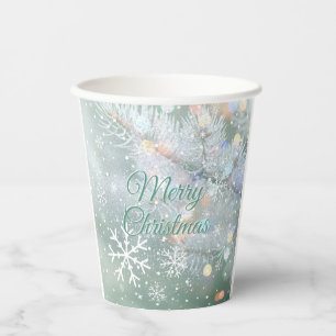 Gobelets En Papier Green Merry Christmas Snowflakes