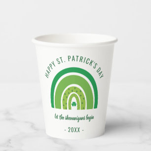 Gobelets En Papier Green Rainbow Shamrock irlandais Jour de la Saint 