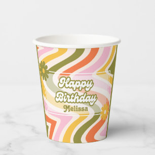 Gobelets En Papier Green Retro Wave Fleur Super 40e anniversaire
