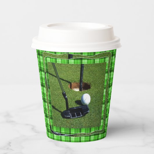Gobelets En Papier Green Tartan Golf Club Parc, Tasses Papier Party (Recto)