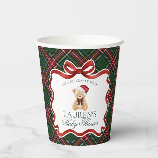 Gobelets En Papier Green Tartan Plaid Christmas Bear Baby Shower (Verso)