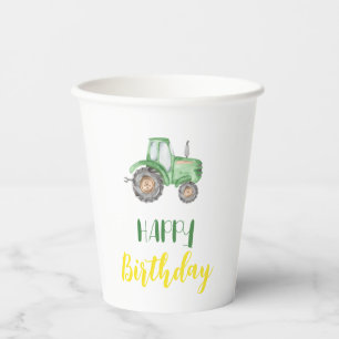 Gobelets En Papier Green Tractor Farm Anniversaire Coupes de papier d