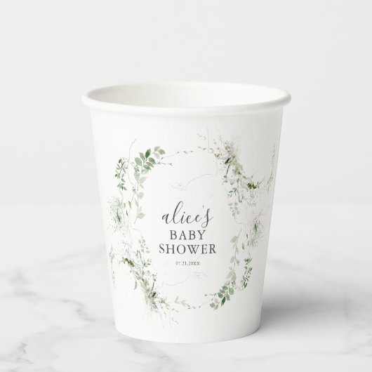 Gobelets En Papier Greenery Botanical Script Baby Shower (Verso)