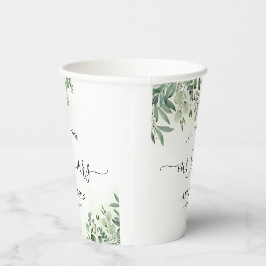 Gobelets En Papier Greenery Eucalyptus Mr & Mrs Heart Script Mariage (Droite)