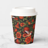 Gobelets En Papier Grenades et colibris/feuilles verts en noir (Recto)