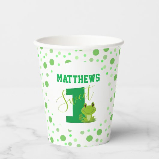 Gobelets En Papier Grenouille 1ère fête d'anniversaire Green Dots mig (Recto)