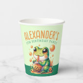 Gobelets En Papier Grenouille verte et Orange Boba Bubble Tea Party (Verso)