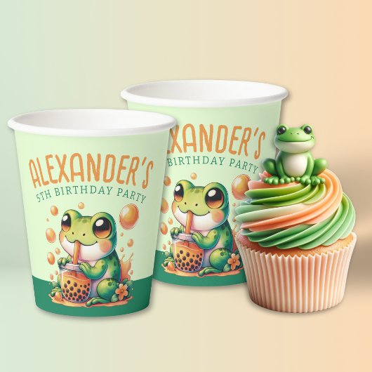 Gobelets En Papier Grenouille verte et Orange Boba Bubble Tea Party