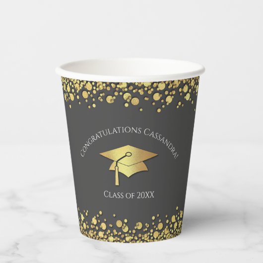 Gobelets En Papier Grey and Gold Graduation (Recto)