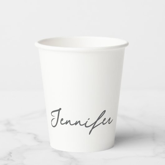 Gobelets En Papier Grey White Modern Minimalist Handwriting Name (Recto)