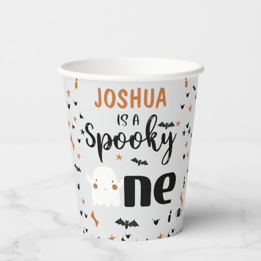 Gobelets En Papier Gris Éffrayant un Halloween 1er anniversaire (Verso)