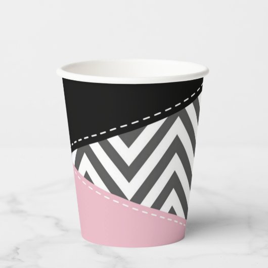 Gobelets En Papier Gris Zigzag, Gris Chevron, Motif Zigzag, Rose (Recto)