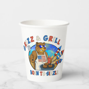 Gobelets En Papier Grizz & Grill : Né pour Sizzle La Bière, Le Burger