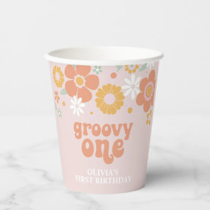 Gobelets En Papier Groovy One Retro Floral premier anniversaire