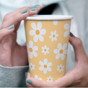 Gobelets En Papier Groovy Retro Marguerite jaune