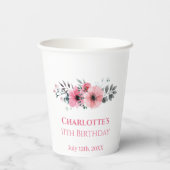 Gobelets En Papier Gros 11e anniversaire fille photo Collage Fleur ro (Verso)