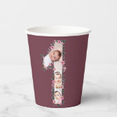 Gobelets En Papier Gros 1er anniversaire fille photo Collage Fleur ro (Recto)
