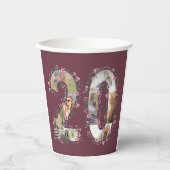 Gobelets En Papier Gros 20e anniversaire fille rose Fleur photo Colla (Recto)