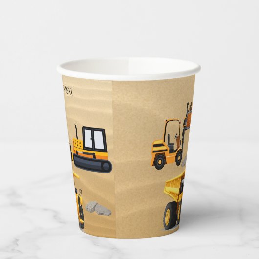 Gobelets En Papier Gros Camions de Construction Jaune Remorque (Gauche)