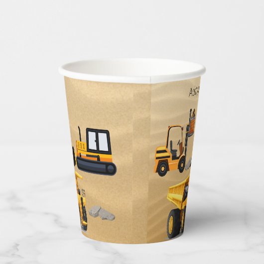 Gobelets En Papier Gros Camions de Construction Jaune Remorque (Droite)