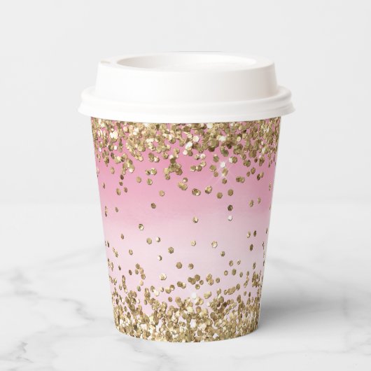 Gobelets En Papier Guillemet de Parties scintillant Gold Sparkle Pink (Verso)