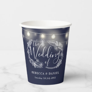 Gobelets En Papier Guirlande de lumières bleues marine Mariage floral