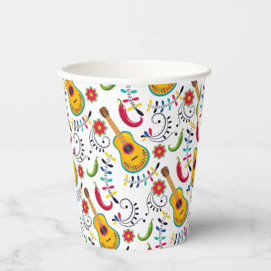 Gobelets En Papier Guitares Motifs d'art populaire mexicain (Recto)