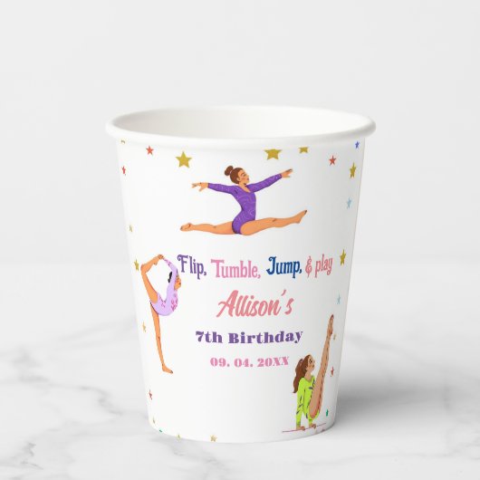 Gobelets En Papier Gymnastique saut Cartwheel fête d'anniversaire fil (Verso)