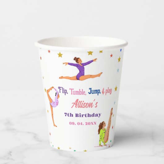Gobelets En Papier Gymnastique saut Cartwheel fête d'anniversaire fil (Recto)