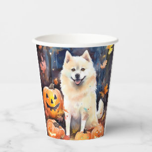 Gobelets En Papier Halloween Akita Américain avec citrouilles Épouvan