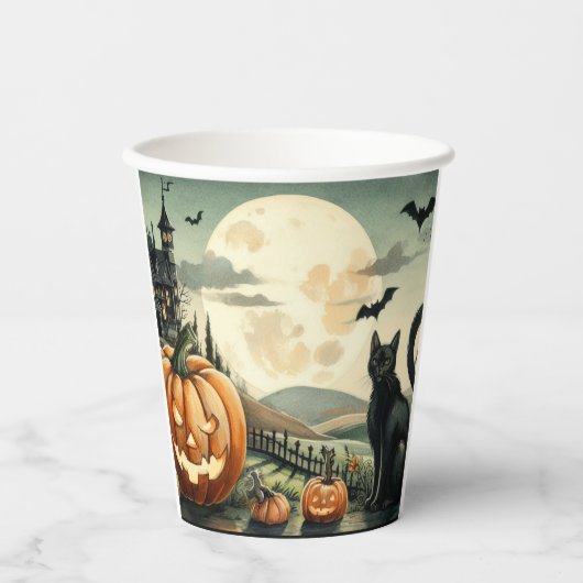 Gobelets En Papier Halloween/Automne/Automne/citrouille/chat (Recto)