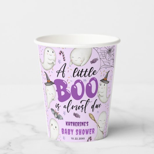 Gobelets En Papier Halloween Baby shower Girl Purple Little Boo Ghost (Verso)