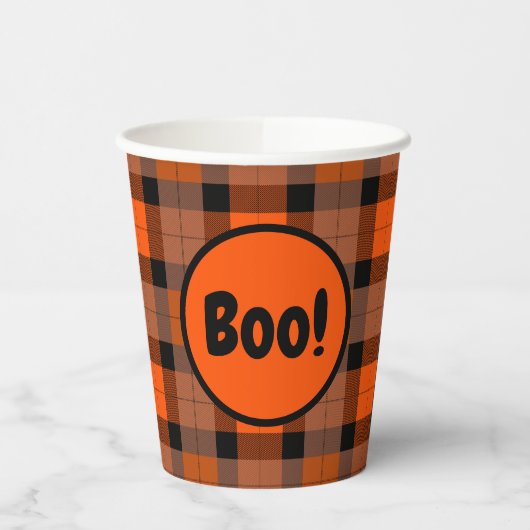 Gobelets En Papier Halloween Black Orange Plaid Boo ! (Gauche)